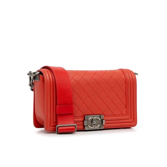 Pre Loved Chanel Medium Lambskin Boy Galuchat Strap Flap Bag Women Red Crossbody - Picture 2 of 8